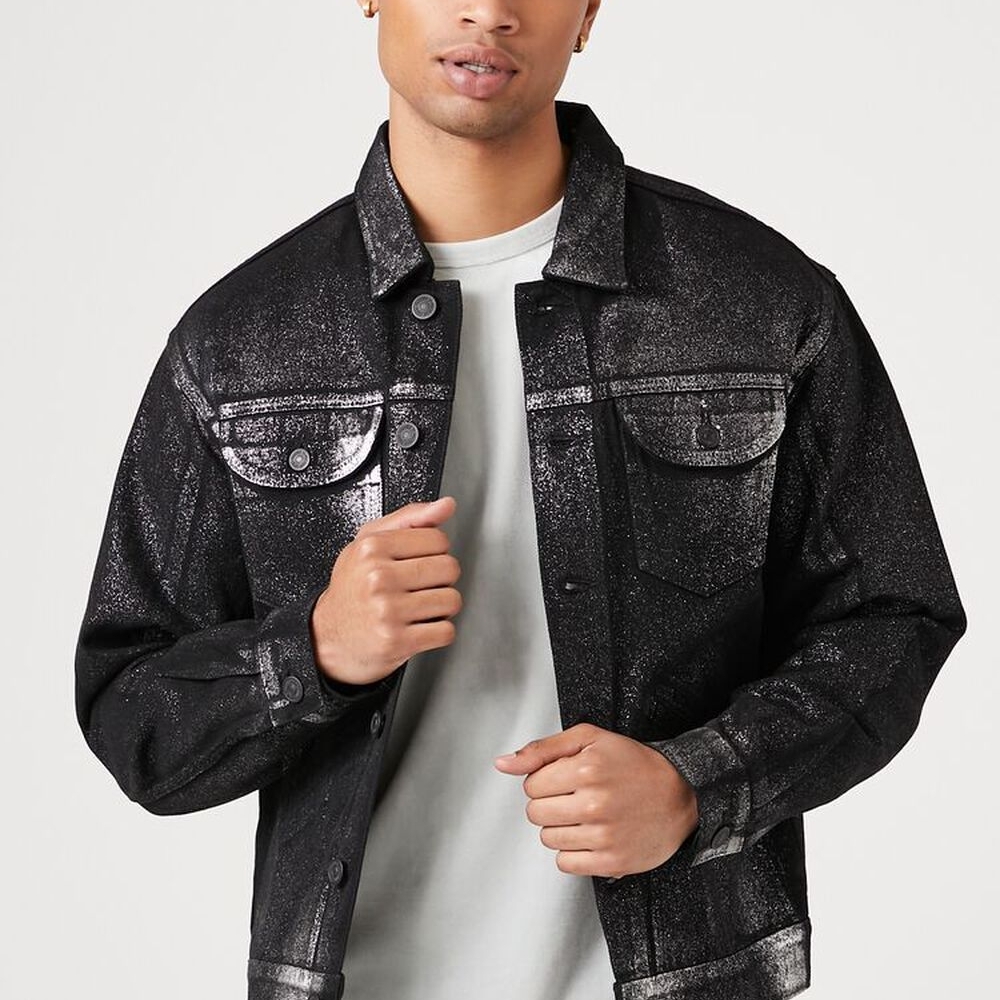 Forever 21 Metallic Black Denim Jacket XL